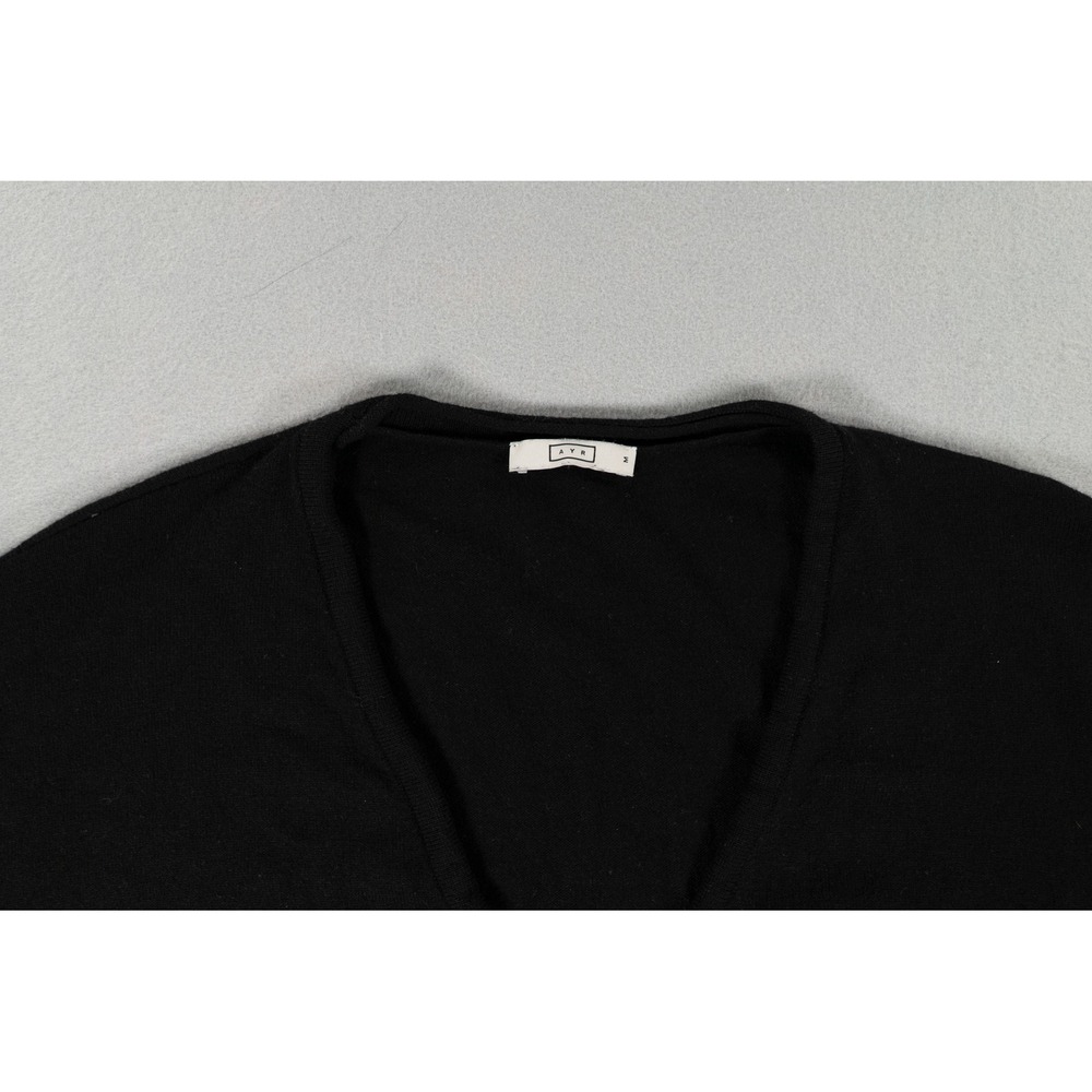 AYR Black Merino Wool Blend V-Neck Cardigan Sweater Womens Size Medium - Picture 2 of 7